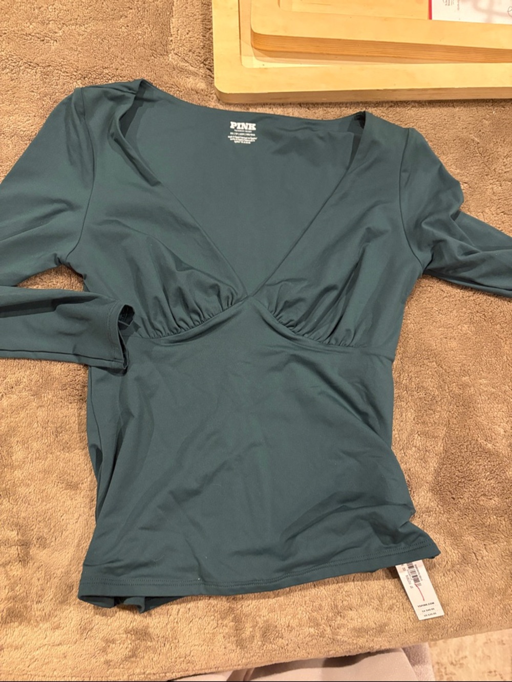 PINK Victoria's Secret Teal V-Neck Long Sleeve Top
